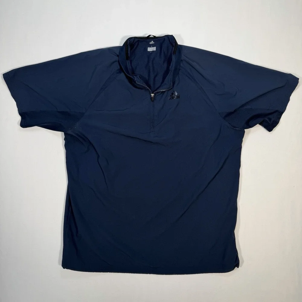 Adidas Mens Large Blue 1/4 Zip Short Sleeve Pullover Golf Athletic Shirt L